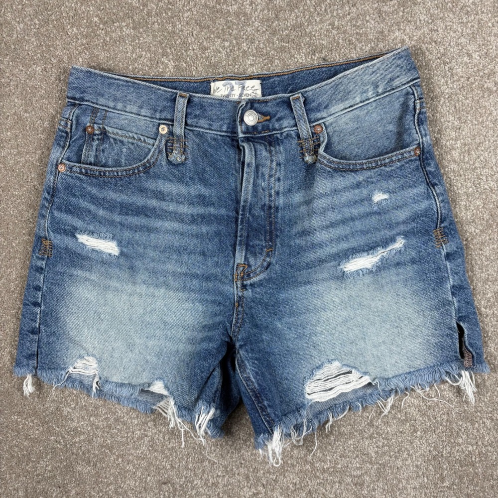 Free People We The Free Distressed Denim Shorts Medium Wash Blue Size 27